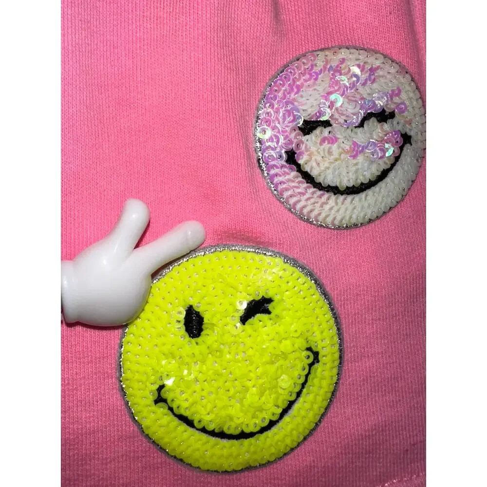Zara Kids x Smiley World Neon Pink Sequin Smiley Face Cotton Shorts Size 6